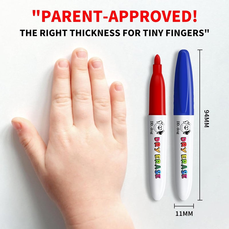 DD.DOG Mini Dry Erase Markers for Kids, Small 12 Colored Non-Toxic Fine Tip White board Markers, Low-Odor Whiteboard Markers Set for Classroom, Home & School Art Supplies (12 Pack) - Image 2